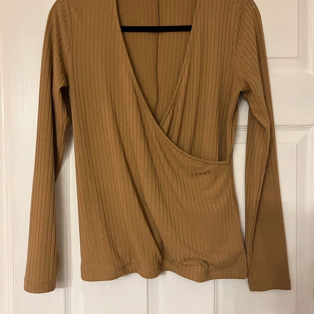 Elegant Tan Wrap Top